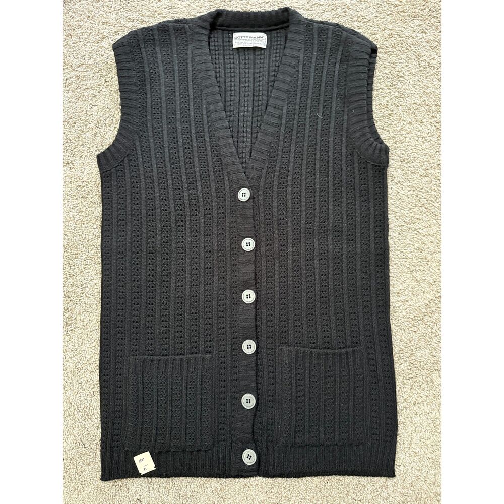Vintage 1960s Dotty Mann Black Orlon Acrylic Knit Sweater Vest NWT USA 120